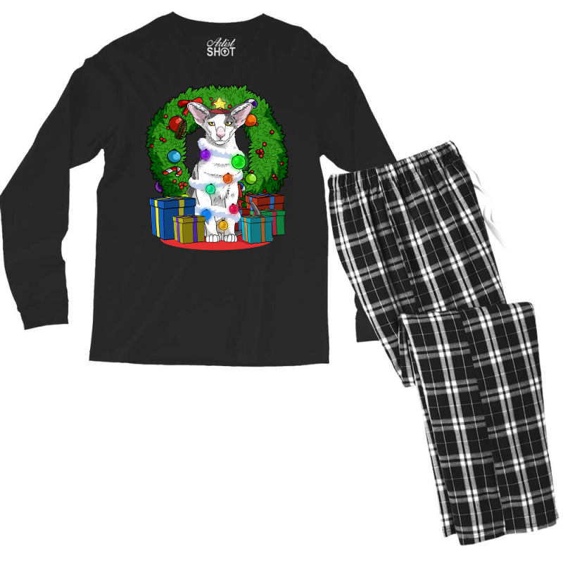 Oriental Shorthair Cat Christmas Tree X Mas Santa Long Sleeve T Shirt Men's Long Sleeve Pajama Set | Artistshot