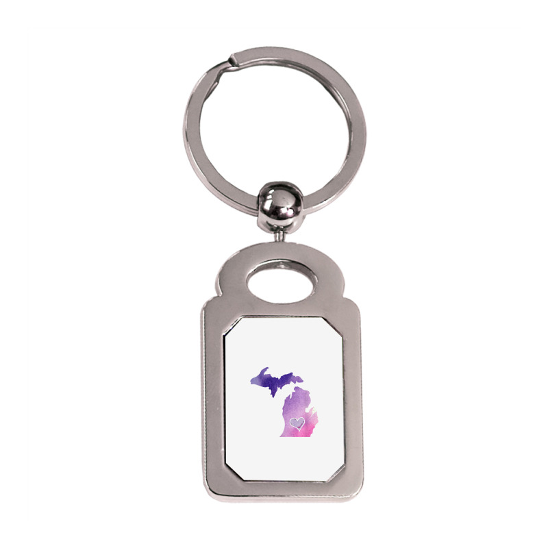 Cute Pink I Love Michigan Pure Michigander T Shirt Silver Rectangle Keychain | Artistshot