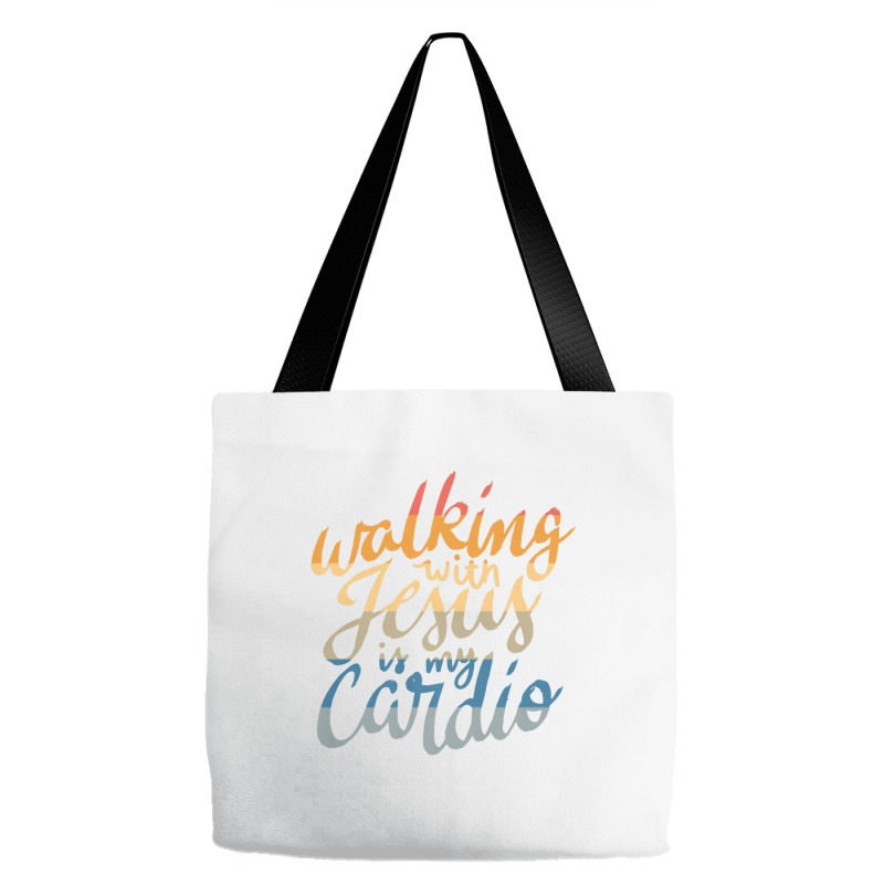 Walking With Jesus Is My Cardio   Funny Christian Workout Premium T Sh Tote Bags | Artistshot