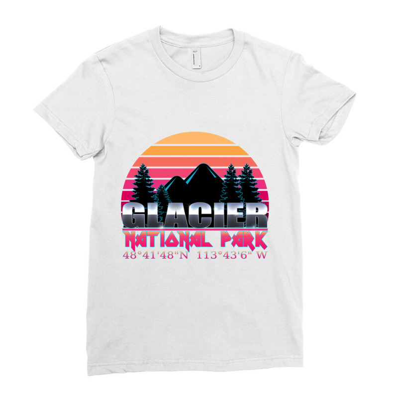 Glacier National Park With Gps Location  80s Design Ladies Fitted T-Shirt by BILLYJOHNSON | Artistshot