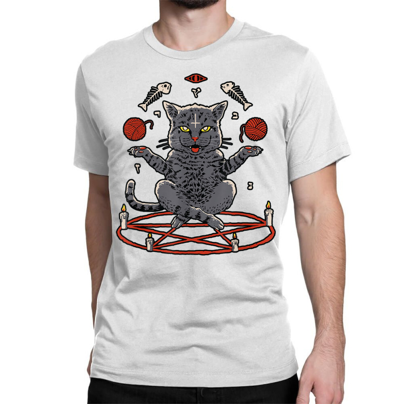 Cat Exorcism Ritual Fish Bone Wool Ball Funny Halloween T Shirt Classic T-shirt by cm-arts | Artistshot