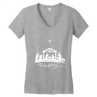 True Story Nativity Christmas Baby Jesus Manger Catholic Pullover Hood Women's V-neck T-shirt | Artistshot