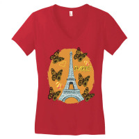 Love Paris Hearts Eiffel Tower Butterfly France Love French Long Sleev Women's V-neck T-shirt | Artistshot