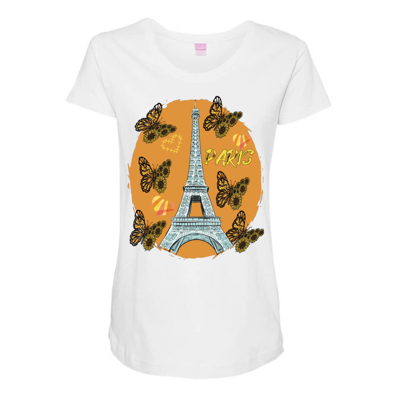 Love Paris Hearts Eiffel Tower Butterfly France Love French Long Sleev Maternity Scoop Neck T-shirt by cm-arts | Artistshot