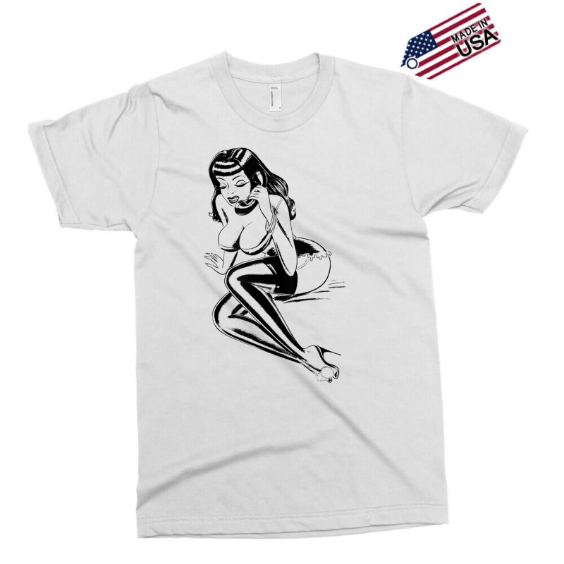 On The Phone Sexy Big Titty Lingerie Pinup Girl T Shirt Exclusive T-shirt by cm-arts | Artistshot