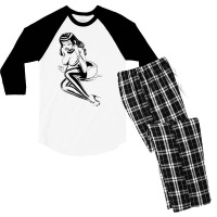 On The Phone Sexy Big Titty Lingerie Pinup Girl T Shirt Men's 3/4 Sleeve Pajama Set | Artistshot