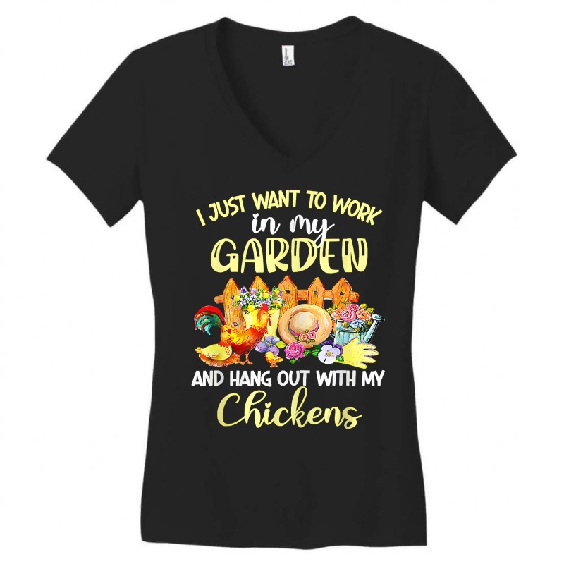 Chicken Chick Retro I Just Want To Work In 184 Rooster Hen Women's V-Neck T-Shirt by cm-arts | Artistshot