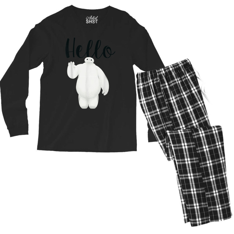 Funny Big Hero 6 Baymax Wave Hello Graphic Men's Long Sleeve Pajama Set | Artistshot