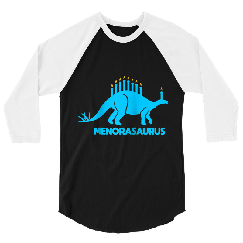 Funny Hanukkah Shirt Dinosaur Stegosaurus Dino Menorah Raglan Baseball 3/4 Sleeve Shirt | Artistshot