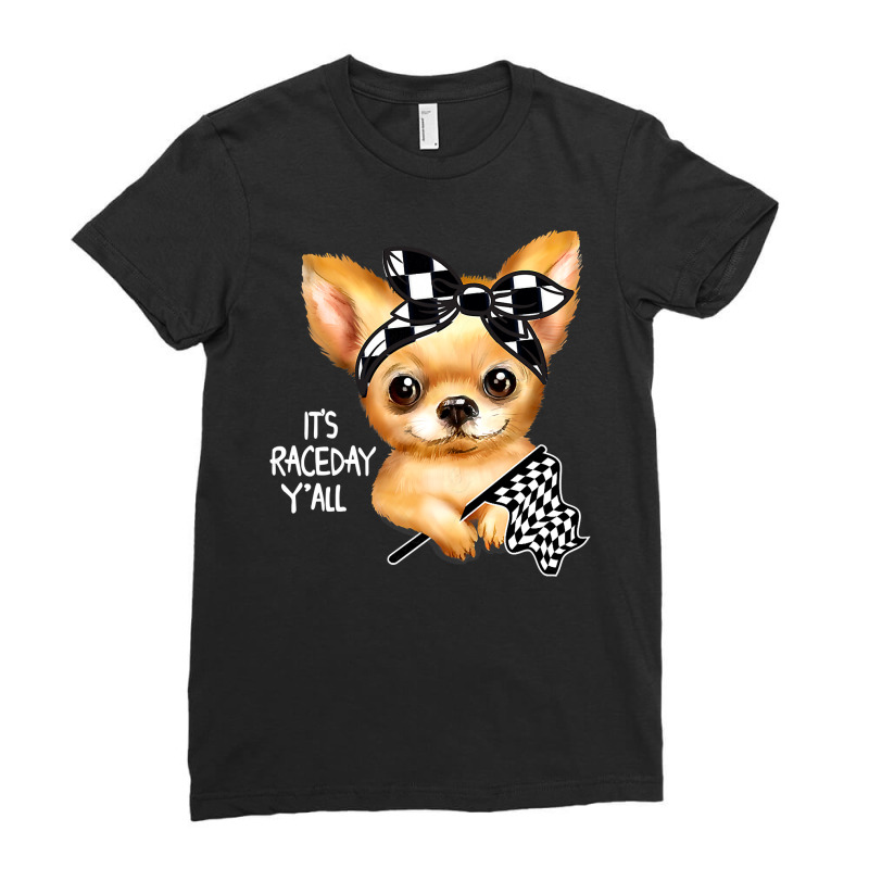 Chihuahua Dog Dirt Track Racing Checkered Race Flag Chihuahua Puppy 50 Ladies Fitted T-Shirt by cm-arts | Artistshot