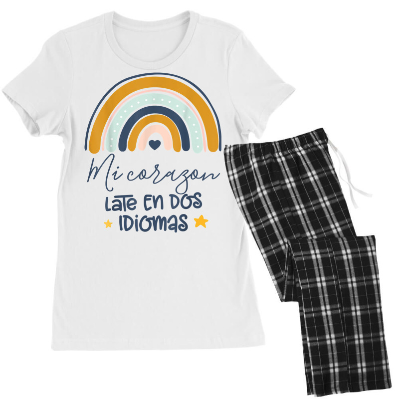 Mi Corazon Late En Dos Idiomas Bilingual Spanish Teacher T Shirt Women's Pajamas Set by cm-arts | Artistshot