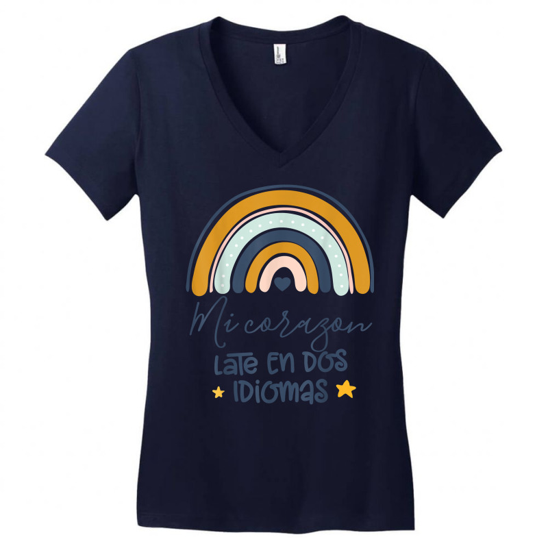 Mi Corazon Late En Dos Idiomas Bilingual Spanish Teacher T Shirt Women's V-Neck T-Shirt by cm-arts | Artistshot