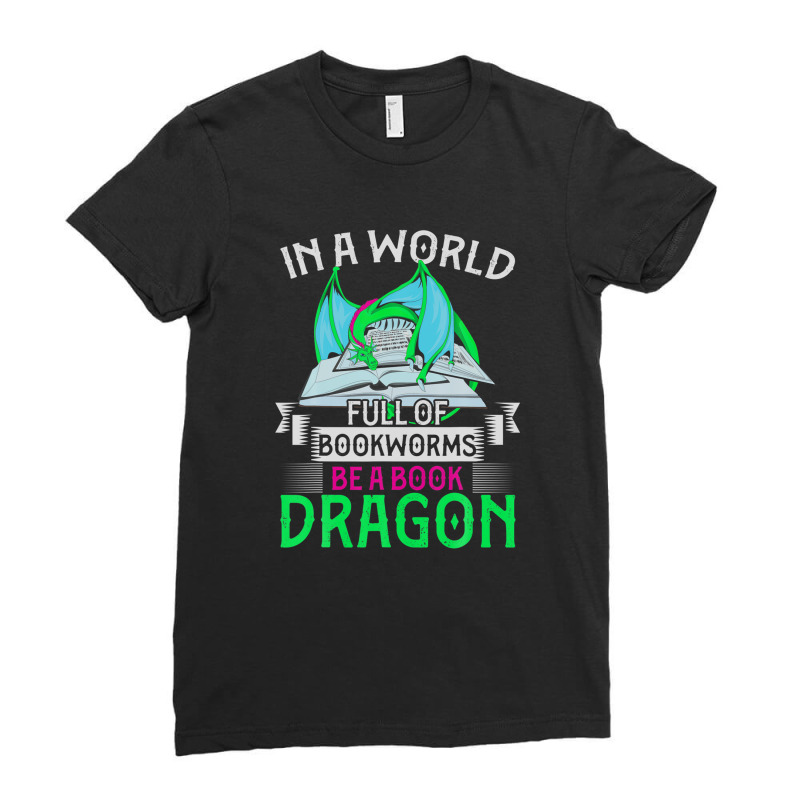 Reading Librarian Bookworm Dragon Funny Book Dragon Ladies Fitted T-Shirt by miliahpullom | Artistshot