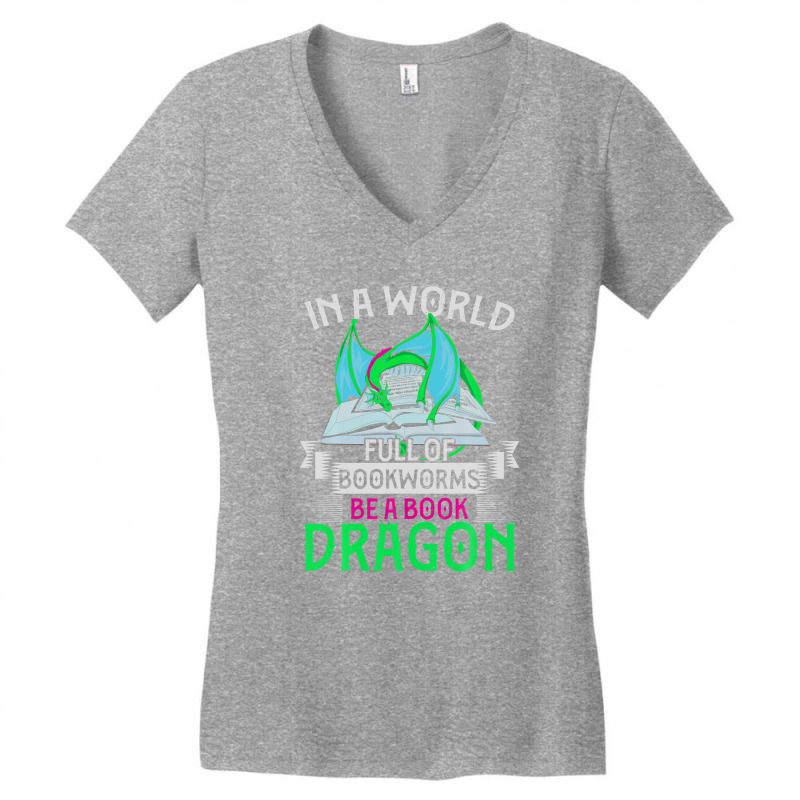 Reading Librarian Bookworm Dragon Funny Book Dragon Women's V-Neck T-Shirt by miliahpullom | Artistshot