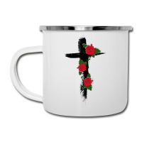 Red Vine Roses Cross Camper Cup | Artistshot