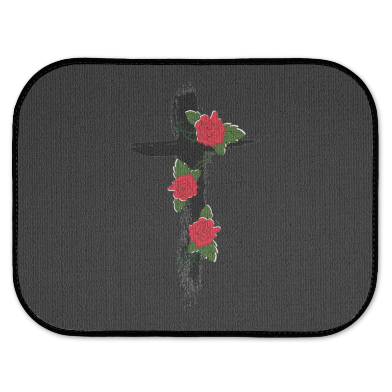 Red Vine Roses Cross Rear Car Mat | Artistshot