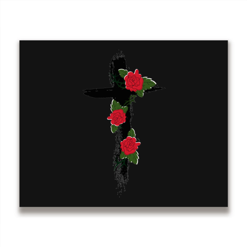 Red Vine Roses Cross Metal Print Horizontal | Artistshot