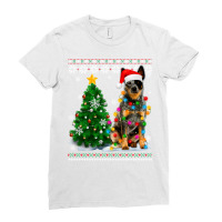 Ugly Australian Cattle Dog Santa Hat Christmas Tree Light Sweatshirt Ladies Fitted T-shirt | Artistshot