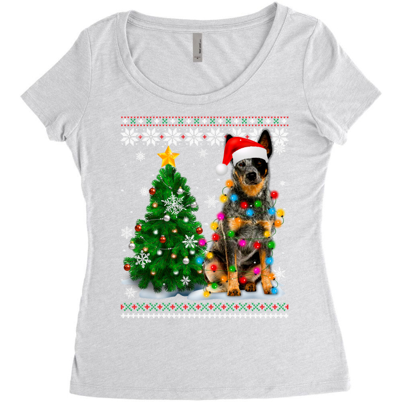 Ugly Australian Cattle Dog Santa Hat Christmas Tree Light Sweatshirt Women's Triblend Scoop T-shirt by cm-arts | Artistshot