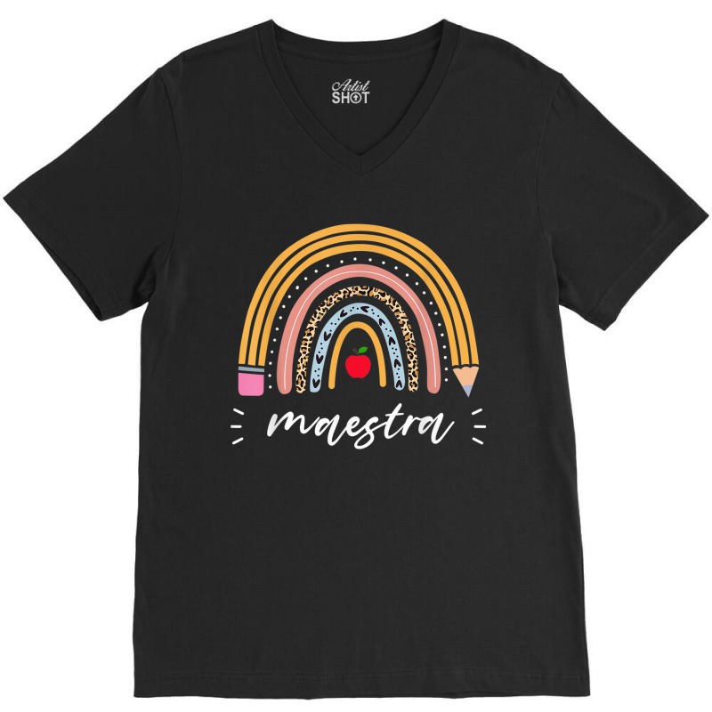 Maestra Bilingual Leopard Rainbow Regalos Spanish Teacher V-Neck Tee by CassieKim | Artistshot