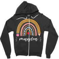 Maestra Bilingual Leopard Rainbow Regalos Spanish Teacher Zipper Hoodie | Artistshot