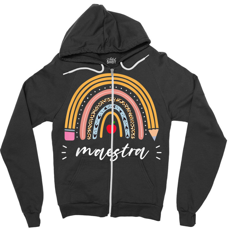 Maestra Bilingual Leopard Rainbow Regalos Spanish Teacher Zipper Hoodie by CassieKim | Artistshot