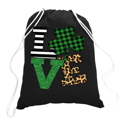 Love Leopard Shamrock Lucky Drawstring Bags Designed By Bariteau Hannah