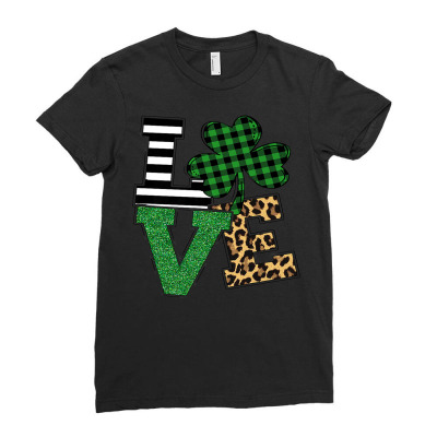 Love Leopard Shamrock Lucky Ladies Fitted T-shirt Designed By Bariteau Hannah