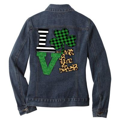 Love Leopard Shamrock Lucky Ladies Denim Jacket Designed By Bariteau Hannah