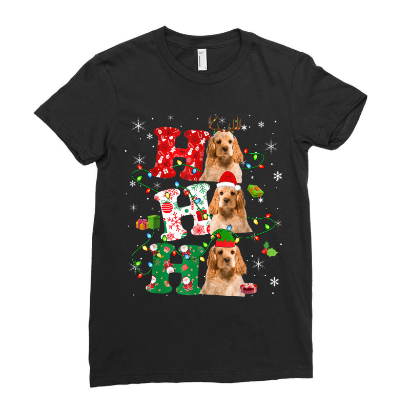 Ho3 Christmas Santa Elf Reindeer English Cocker Spaniel Ladies Fitted T-Shirt by ValentinoHoover | Artistshot