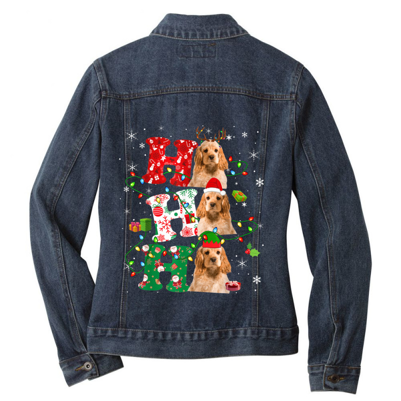 Ho3 Christmas Santa Elf Reindeer English Cocker Spaniel Ladies Denim Jacket by ValentinoHoover | Artistshot