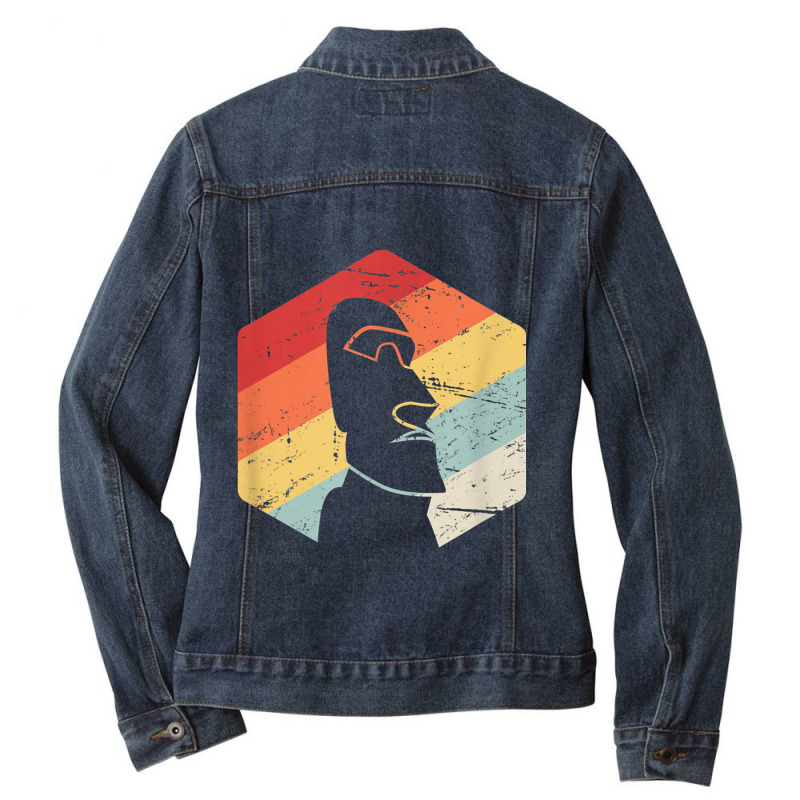 Retro Vintage Tiki Bar Gift  Easter Island Moai Tiki Head Ladies Denim Jacket | Artistshot