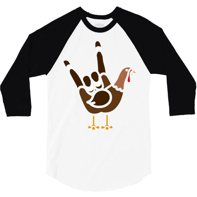 Asl American Sign Language Thankful Turkey Day Holiday Sweatshirt 3/4 Sleeve Shirt by cm-arts | Artistshot