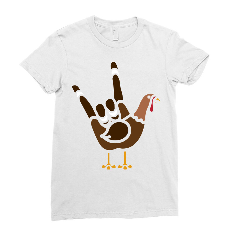 Asl American Sign Language Thankful Turkey Day Holiday Sweatshirt Ladies Fitted T-Shirt by cm-arts | Artistshot