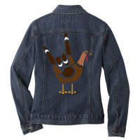 Asl American Sign Language Thankful Turkey Day Holiday Sweatshirt Ladies Denim Jacket | Artistshot