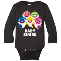 Pinkfong Baby Shark Family T Shirt With Text Long Sleeve Baby Bodysuit | Artistshot