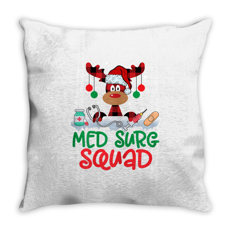 Womens Red Plaid Reindeer Santa Hat Med Surg Squad Nurse Christmas T S Throw Pillow | Artistshot