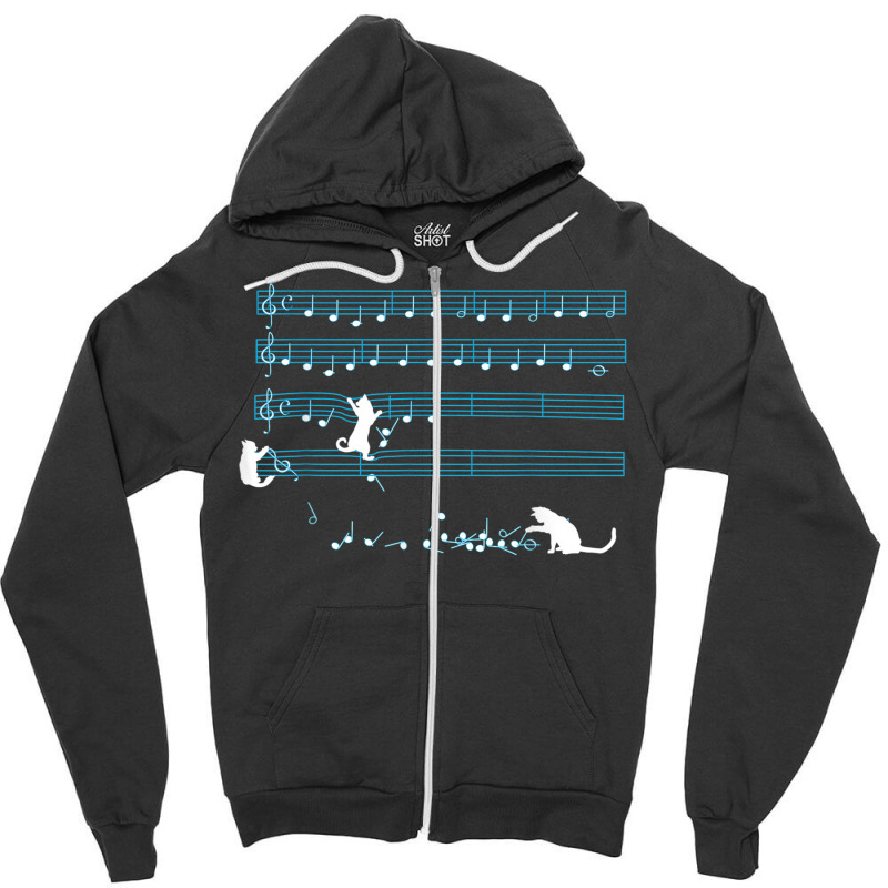 Cat Music Notes Kitty Musician Composer Instrumentalist Zipper Hoodie by MaraRojas | Artistshot