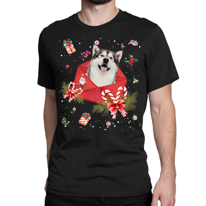 Alaskan Malamute Dog In Christmas Card Ornament Pajama Xmas Premium T Classic T-shirt | Artistshot