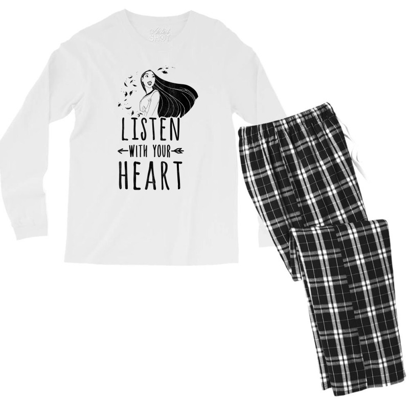 Funny Pocahontas Listen With Your Heart Graphic Men's Long Sleeve Pajama Set | Artistshot