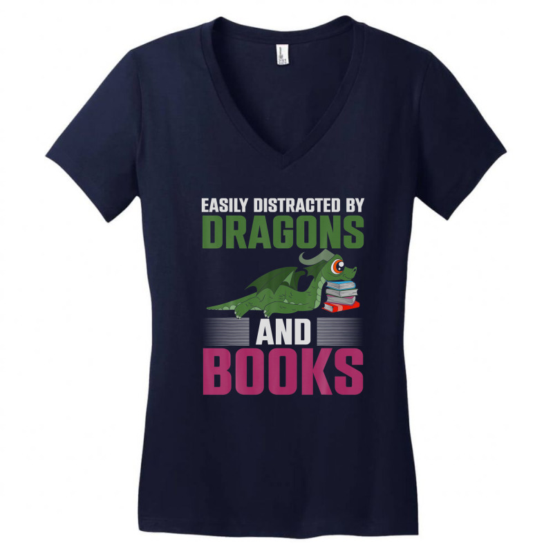 Fantasy Animal Dragon Book Reading Funny Book Dragon Women's V-Neck T-Shirt by miliahpullom | Artistshot