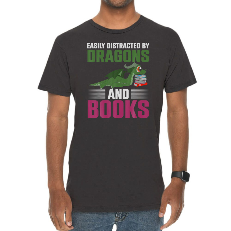 Fantasy Animal Dragon Book Reading Funny Book Dragon Vintage T-shirt | Artistshot