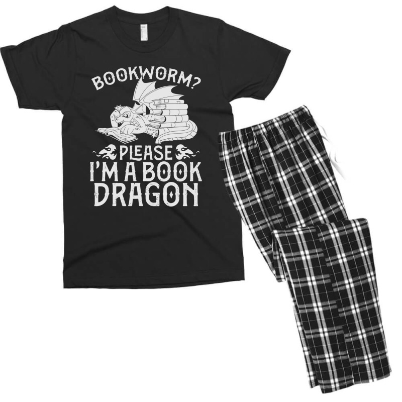 Fantasy Animal Bookworm Librarian Reading Funny Book Dragon Men's T-shirt Pajama Set | Artistshot