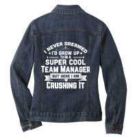 Super Cool Team Manager Funny Baseball Soccer Gift Ladies Denim Jacket | Artistshot