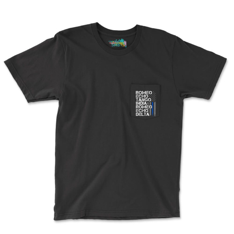 Retired Thin Blue Line, Phonetic Code, Police Retirement Pocket T-shirt | Artistshot