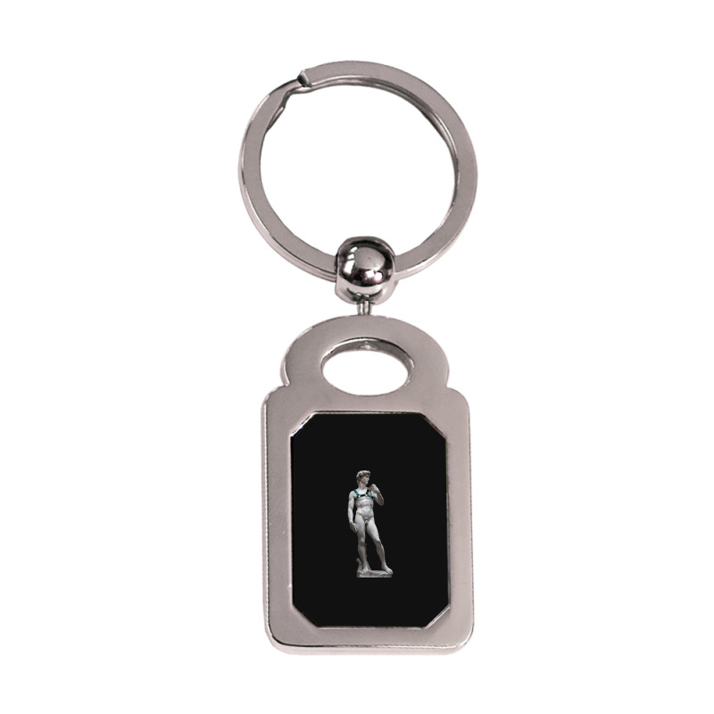 Michelangelo David Leather Harness Sculpture Art Male Statue Torso Silver Rectangle Keychain | Artistshot