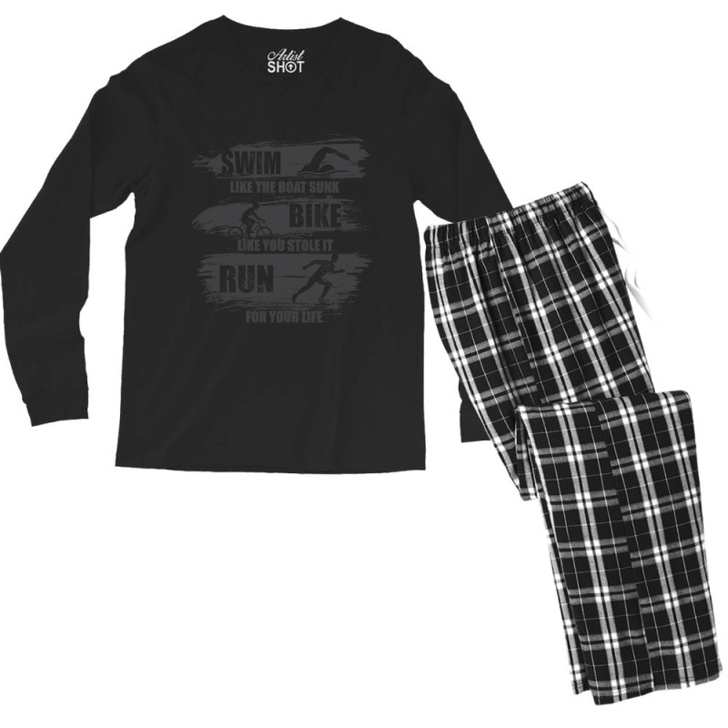 Swim Like The Boat Sunk Bike Like You Stole It Run For Your Life, Spor Men's Long Sleeve Pajama Set by cm-arts | Artistshot