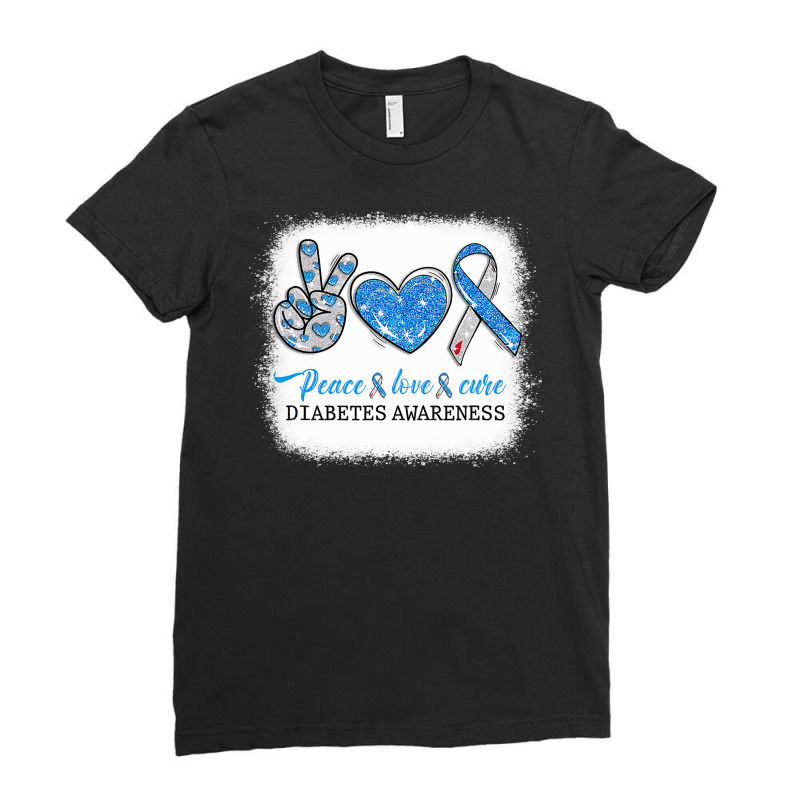 Diabetes Diabetic Bleached Peace Love Cure Diabetes T1d Awareness Surv Ladies Fitted T-Shirt by cm-arts | Artistshot