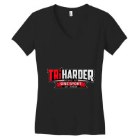 Tri Harder. Cool Design For Triathletes. Women's V-neck T-shirt | Artistshot