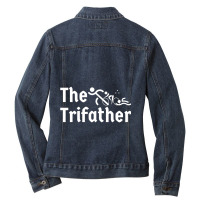 Triathlete Definition   Triathlon Dad  I Support My Fathers Threesome  Ladies Denim Jacket | Artistshot